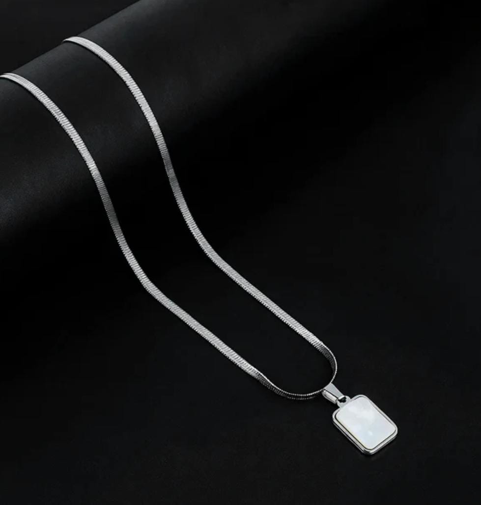 Double Side Moon Pendant with silver Herringbone Chain -316L
