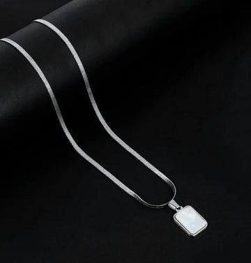 Double Side Moon Pendant with silver Herringbone Chain -316L