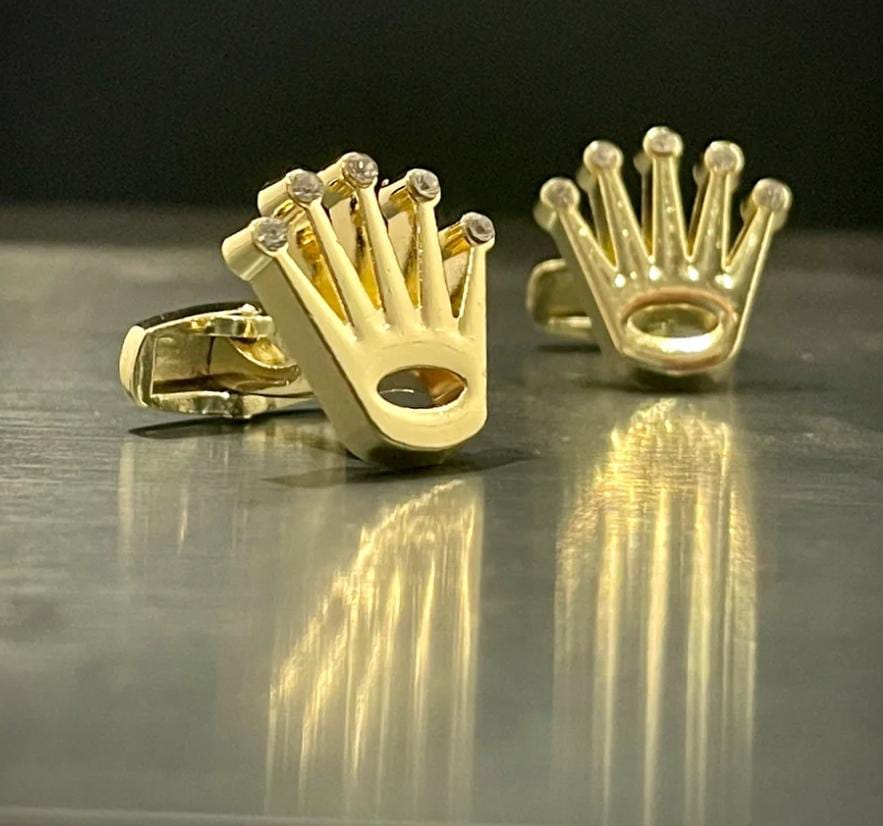 Golden Rolex Crown Cufflinks For Men