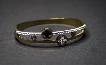 Golden Beaded Clover Bangle-316L