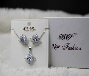 Exquisite Silver AD Zircon  Necklace Set with Earring