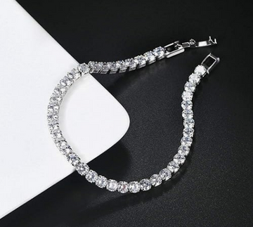 4mm Cubic Zirconia Tennis Bracelet Stainless Steel Silver Chain for women