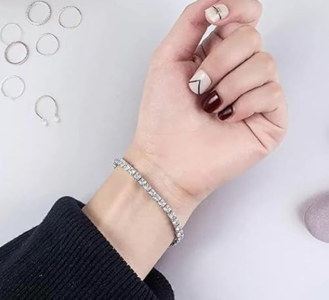 4mm Cubic Zirconia Tennis Bracelet Stainless Steel Silver Chain for women