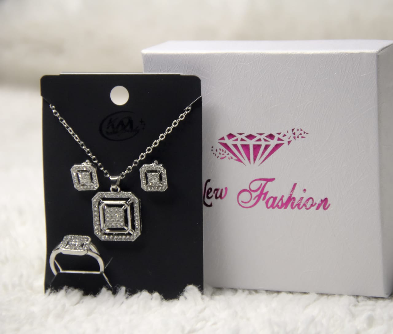 Silver Necklace Set With Earring and ring For Girls